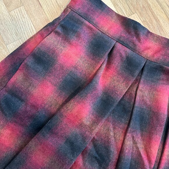 Free People Short Red and Black Plaid Pleated Mini Skirt - Picture 2 of 6